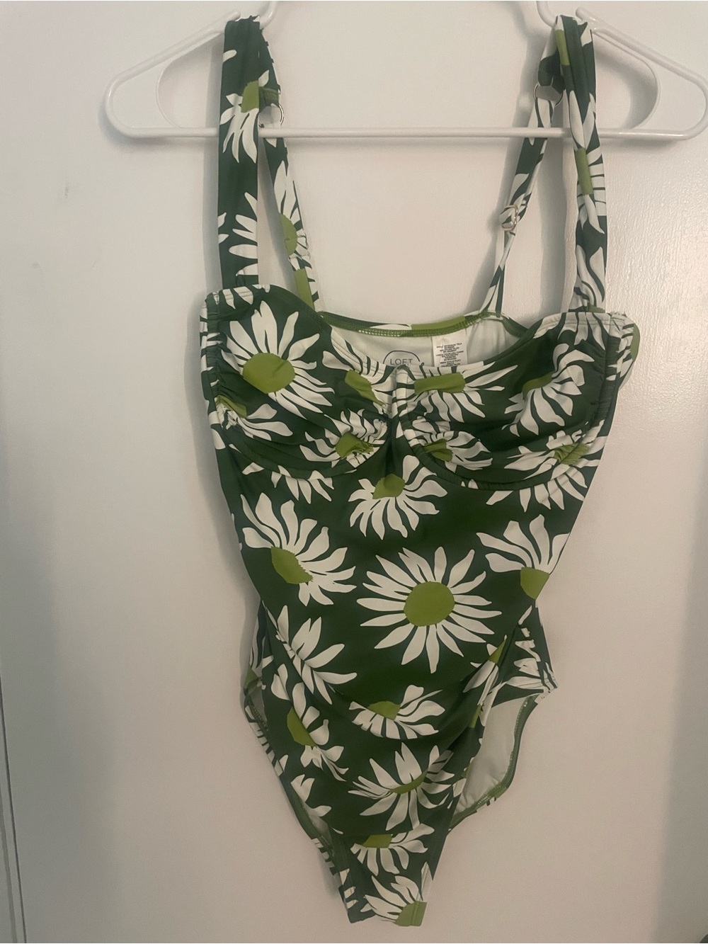 LOFT Green Daisy-Print One-Piece Swimsuit NWT - Picture 2 of 3